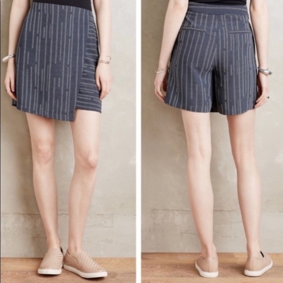 Anthropologie Elevenses Peoria Blue Stripe Skirt Skort Sz 2 - Picture 3 of 6
